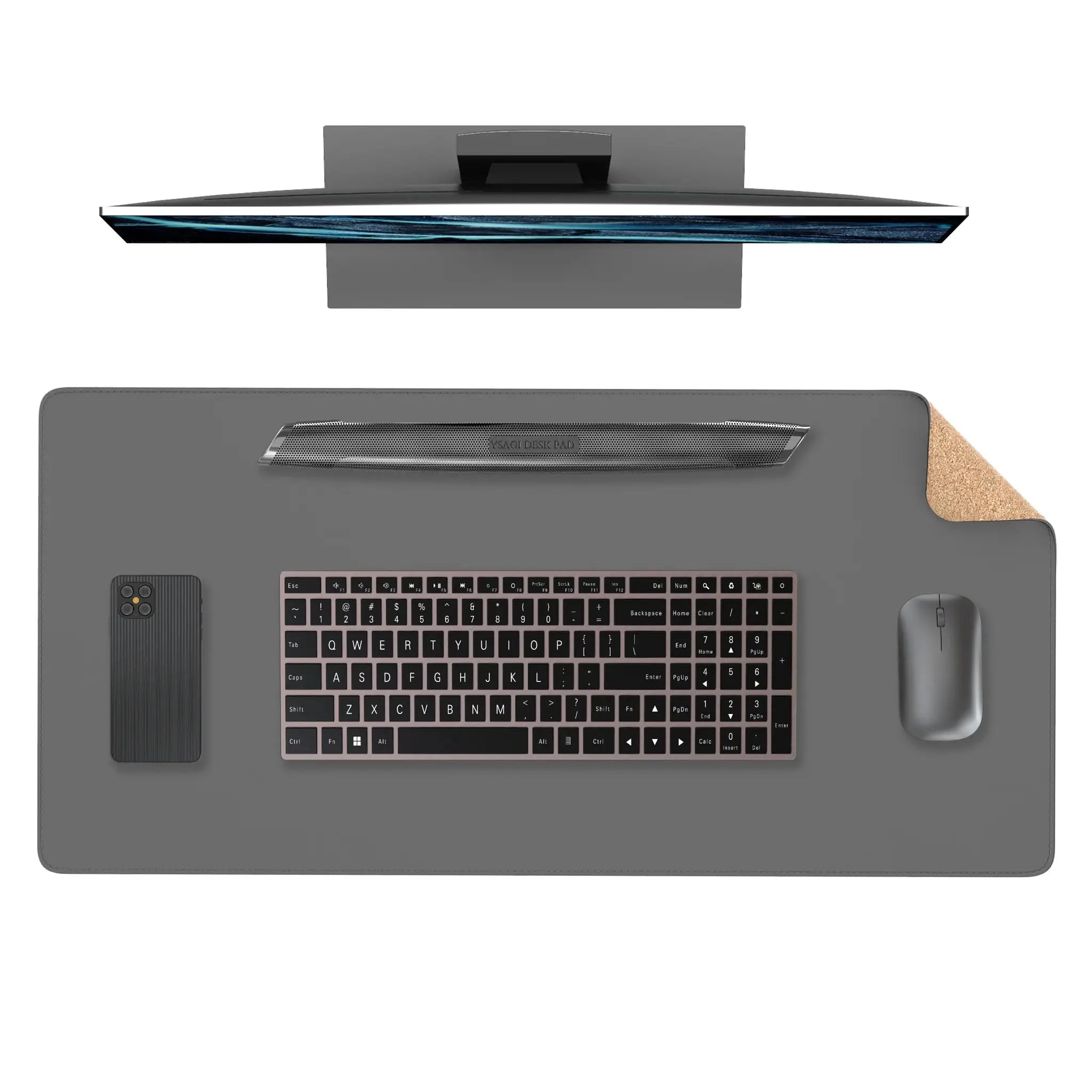 Dual Sided Desk Mat Leather Desk Pad Black Cork Desk Mat Protector Large Mouse Pad Desk Writing Pad for Office and Home