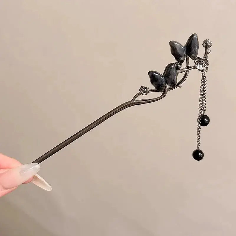 2026 Chinese Style Butterfly Flower Tassel Hair Stick For Women Vintage Metal Hanfu Chopstick Hair Accessories
