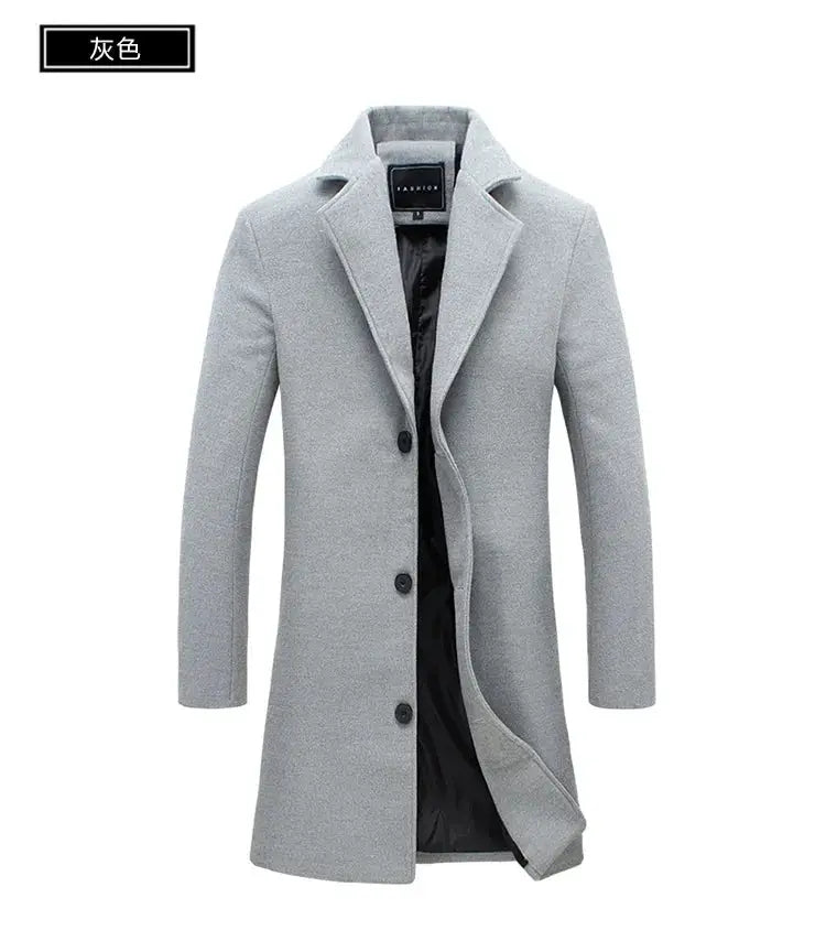 Men's gray wool overcoat, mid-length, single-breasted with lapel, Simples Market