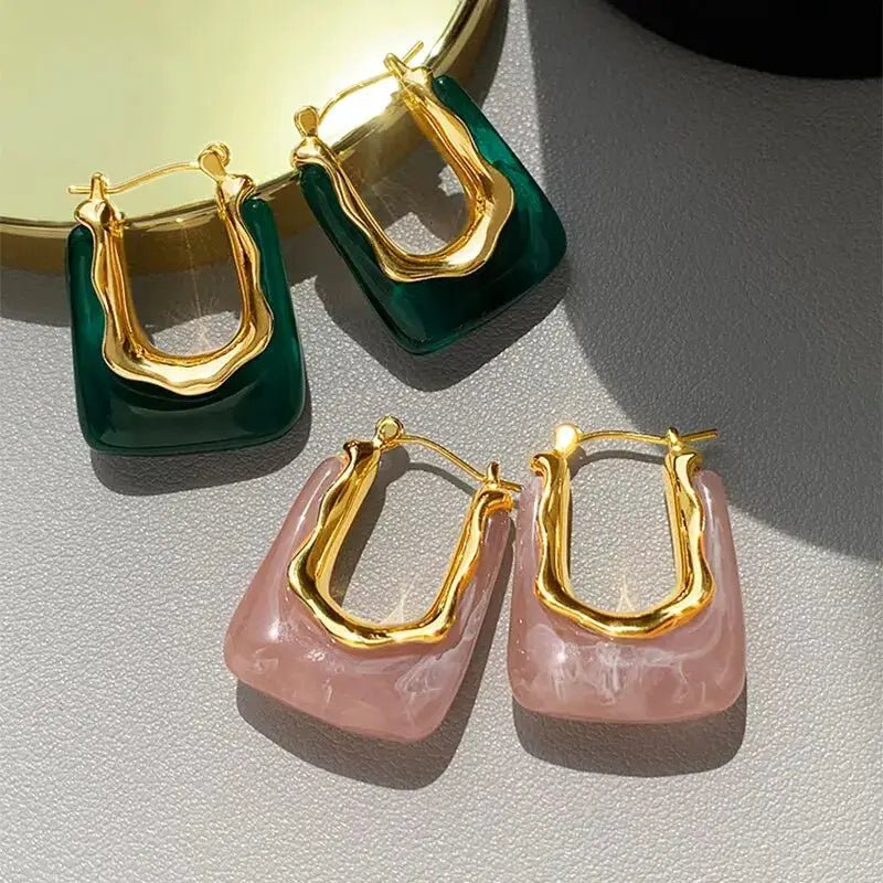 Green Pink Transparent Resin Geometric Irregular Stud Earrings For Women Fashion Jewelry Party 2023 Trend - Simples Market