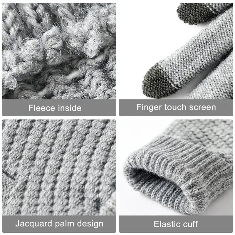 Unisex Warm Winter Touchscreen Gloves Full Finger Knit Mittens For Outdoor Cycling And Driving