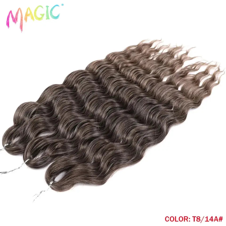 Anna synthetic hair 24in water-wave braiding extensions by Magic, ombre brunette to blonde, 5 bundles