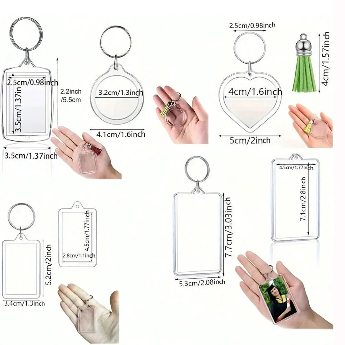 10 Pack Transparent Photo Frame Keychains With Tassels Snap In Clear Acrylic Blank Inserts For Custom Photos