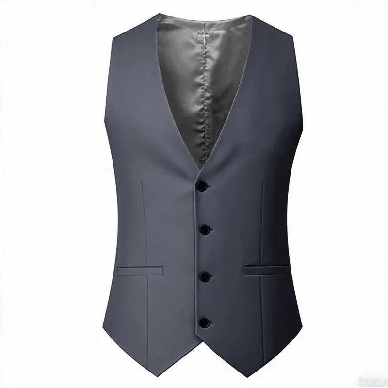 Simples Market M-7XL men's navy sleeveless suit vest with adjustable waist, single-breasted