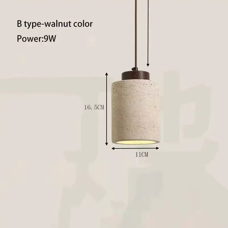 LED pendant lamp with walnut wood top and cave-stone cylindrical shade, 9W, Simples Market