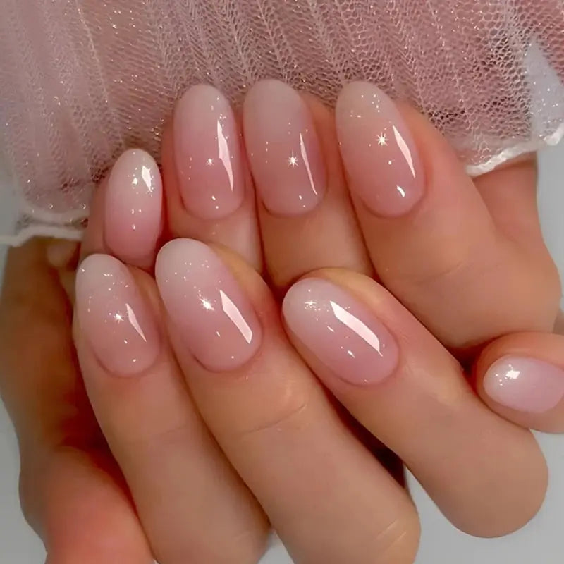 SpringGlow 24Pcs Oval Short Pink Ombre Press On Nails Removable Reusable Nail Art For Sweet Sassy Cool Women