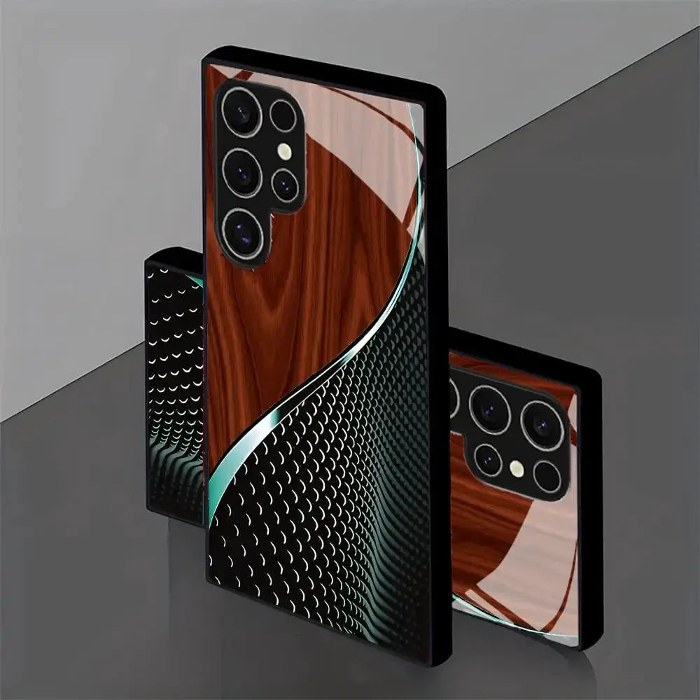 Creative honeycomb wood-pattern glass phone case for Samsung Galaxy S26/S25/S24/S22/S23 Ultra/S21/S20 Plus 5G, frosted full cover