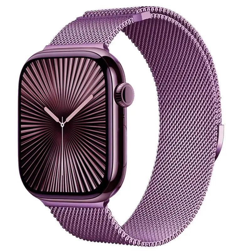 Metal Milanese watch strap for Apple Watch, purple stainless-steel mesh magnetic band for 40–49mm cases