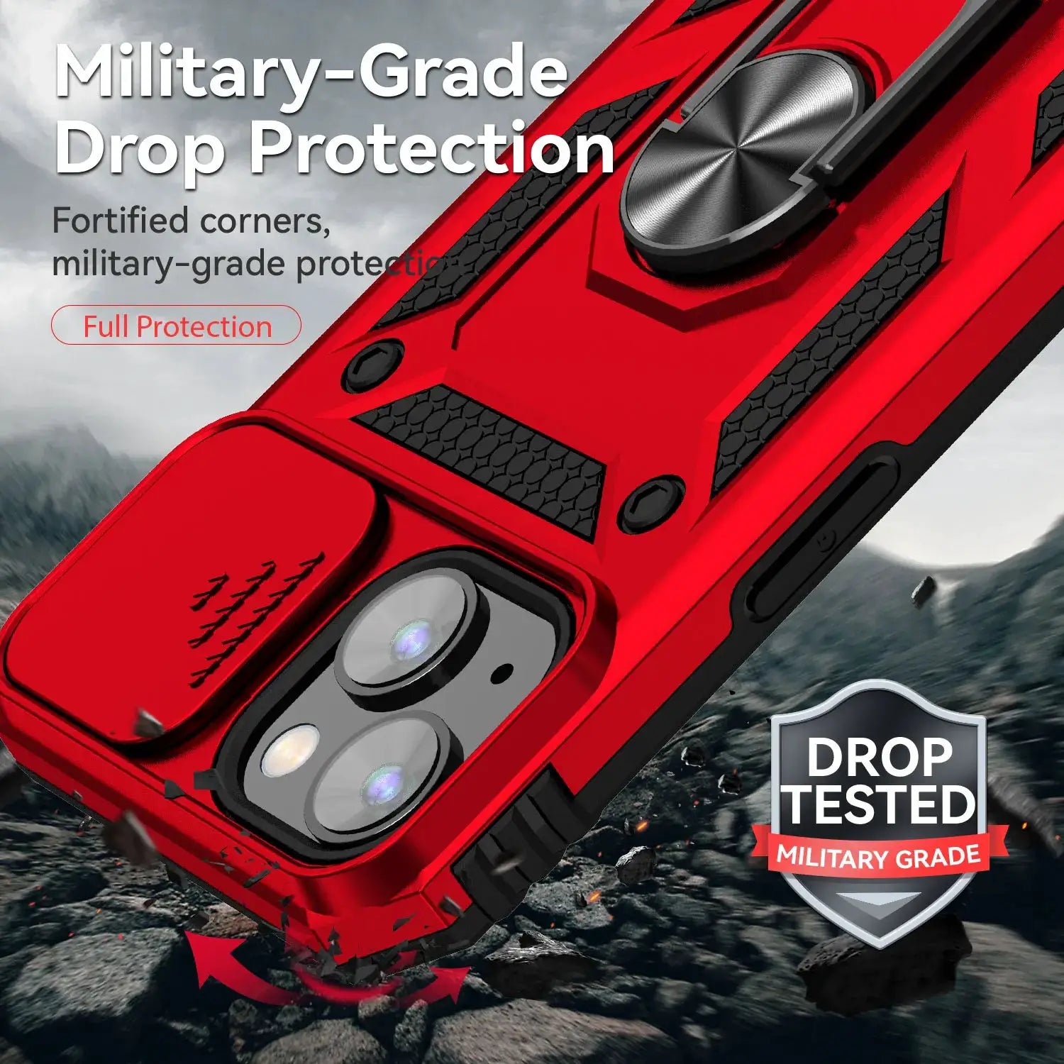 Armor Shockproof Magnetic Ring Stand Case in red for iPhone, military-grade drop protection