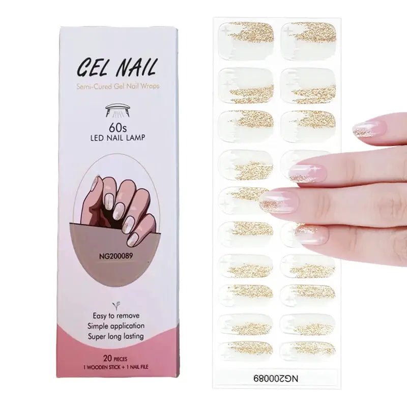 NailLux Semi Cured Nail Wraps For 16 To 20 Tips Easy Full Cover Adhesive Press On Nails Gel Finish UV LED Compatible