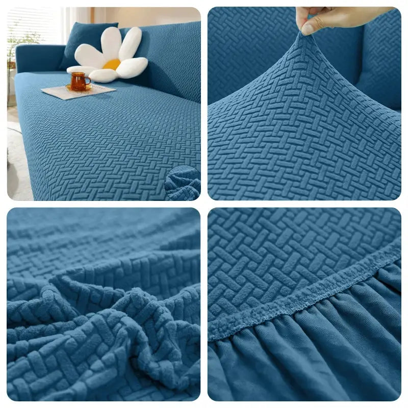 Housse de canapé élastique jacquard bleu pour canapé en L, protection polaire extensible