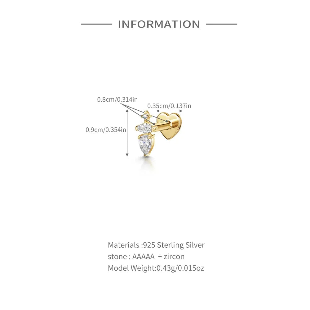 AIDE heart round ball flat-helix piercing earring, gold-tone 925 sterling silver ear stud with zircon, Simples Market
