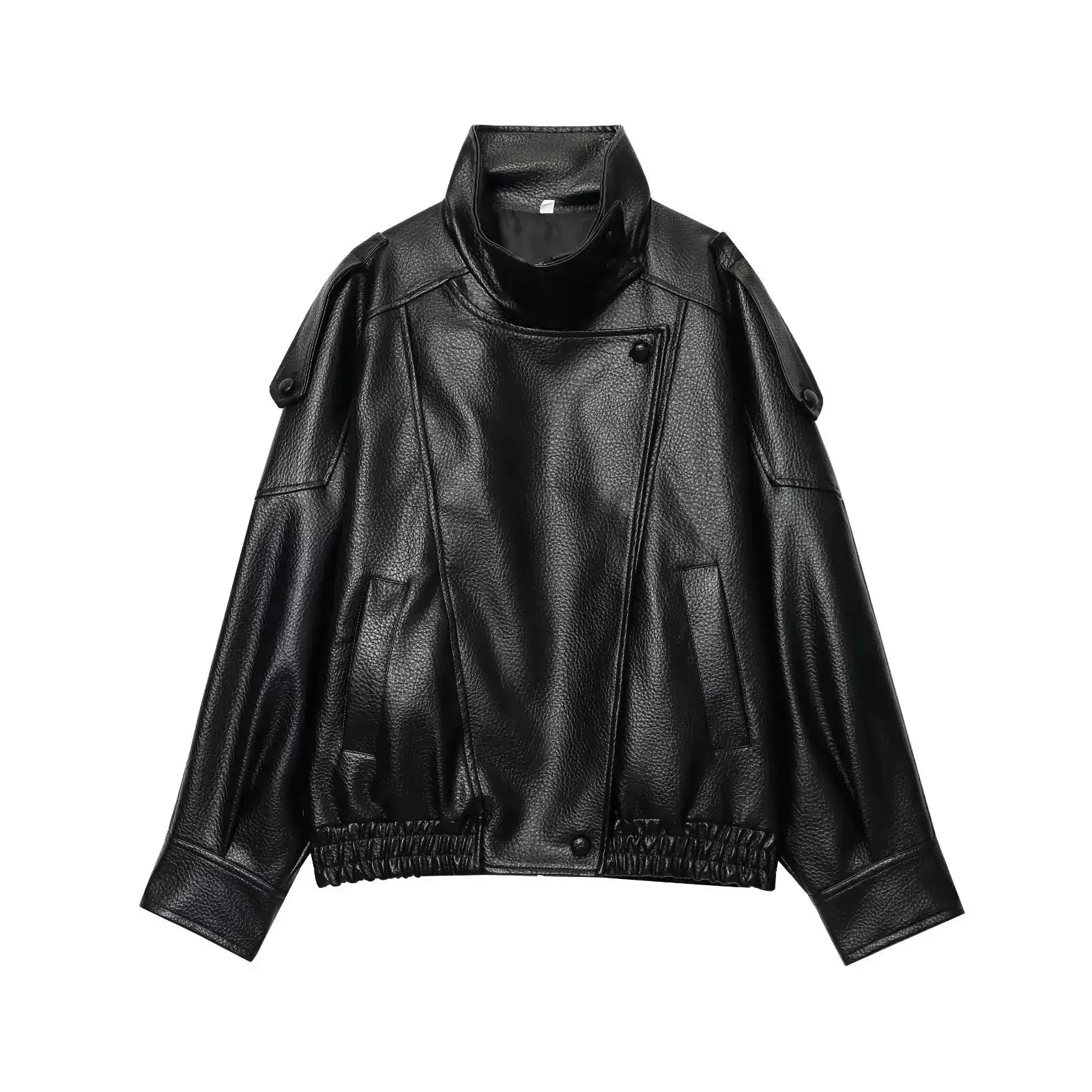 TFMLN Chic Black Faux Leather Jacket Oversized Buttoned Long Sleeve Coat For Women Streetwear Autumn Winter 2025