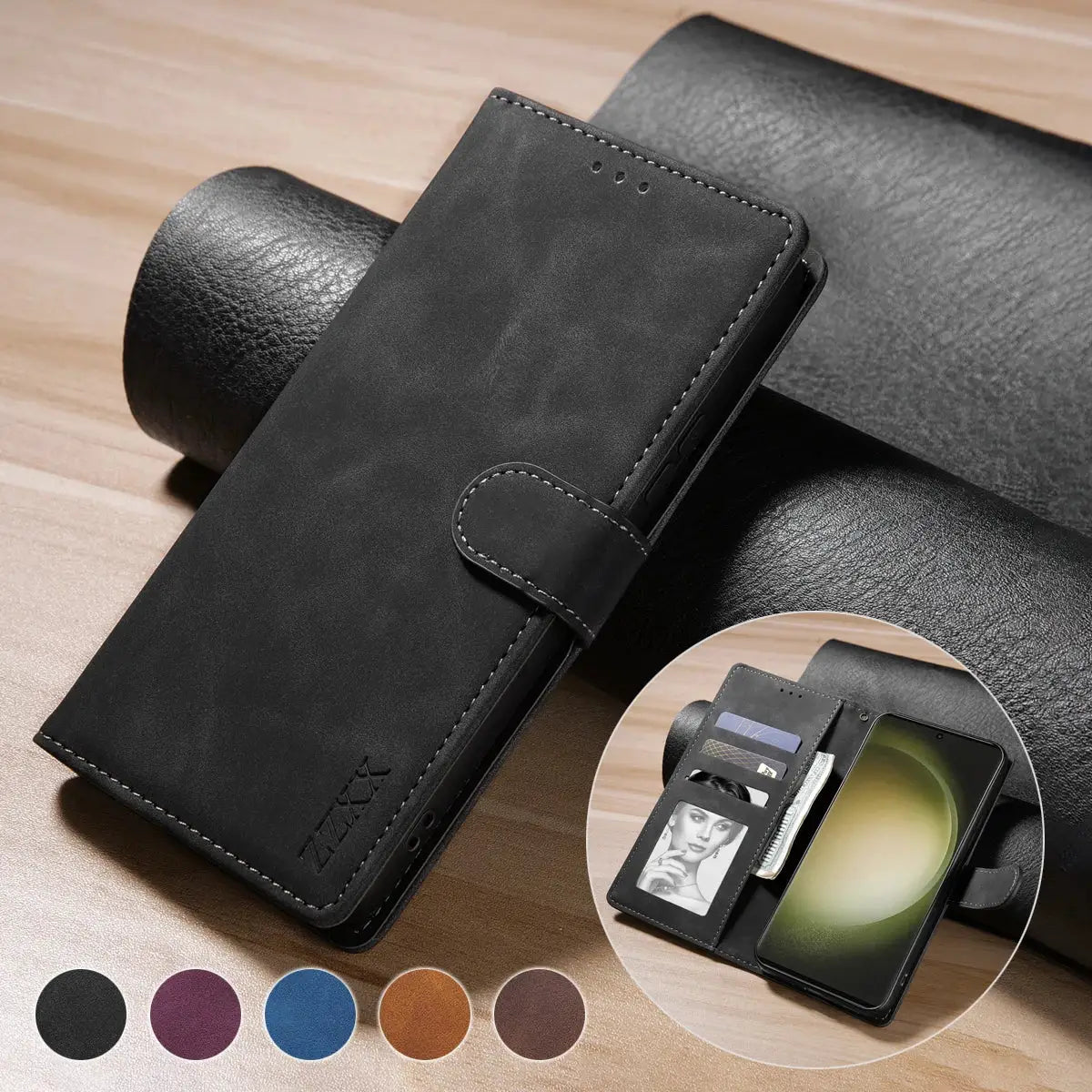 NovaShield Wallet Magnetic Flip Leather Case Skin Friendly Card Slot Protection For Samsung Galaxy Phones