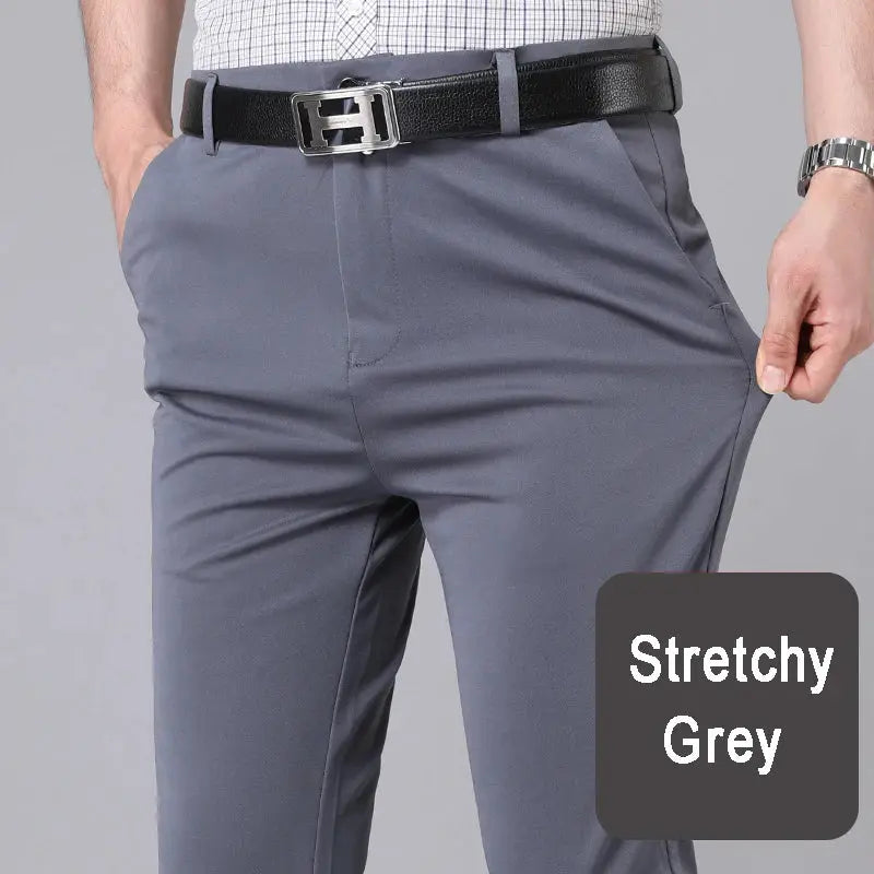 Men's stretch solid grey smart-casual trousers by Simples Market for office wear