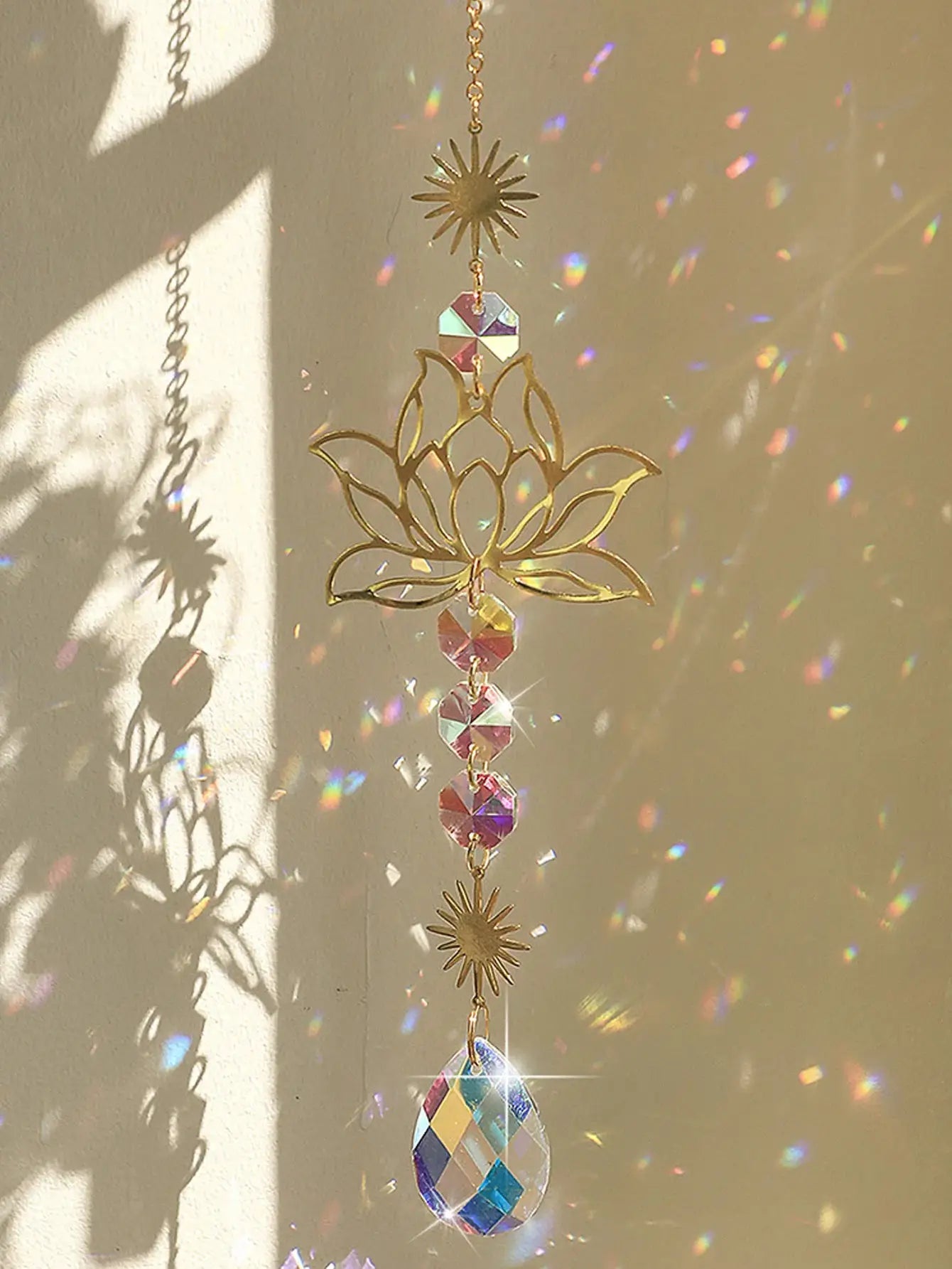 Golden Lotus AB Colorful Water Drop Suncatcher Pendant Crystal Decoration for Garden