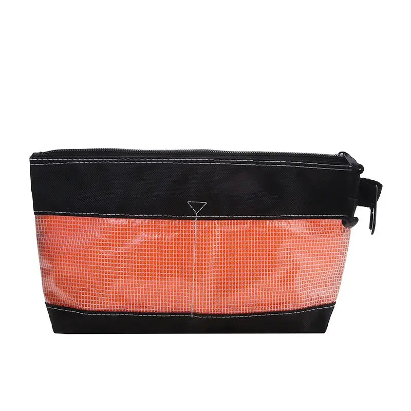 Simples Market transparent PVC organizer pouch with orange grid panel, black top/bottom, zipper