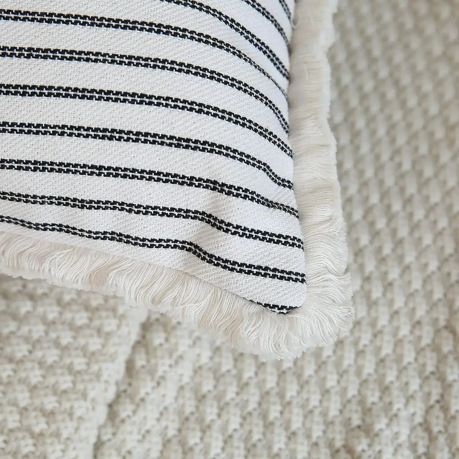 Simples Market wool striped cushion cover, square white pillow case with black stripes