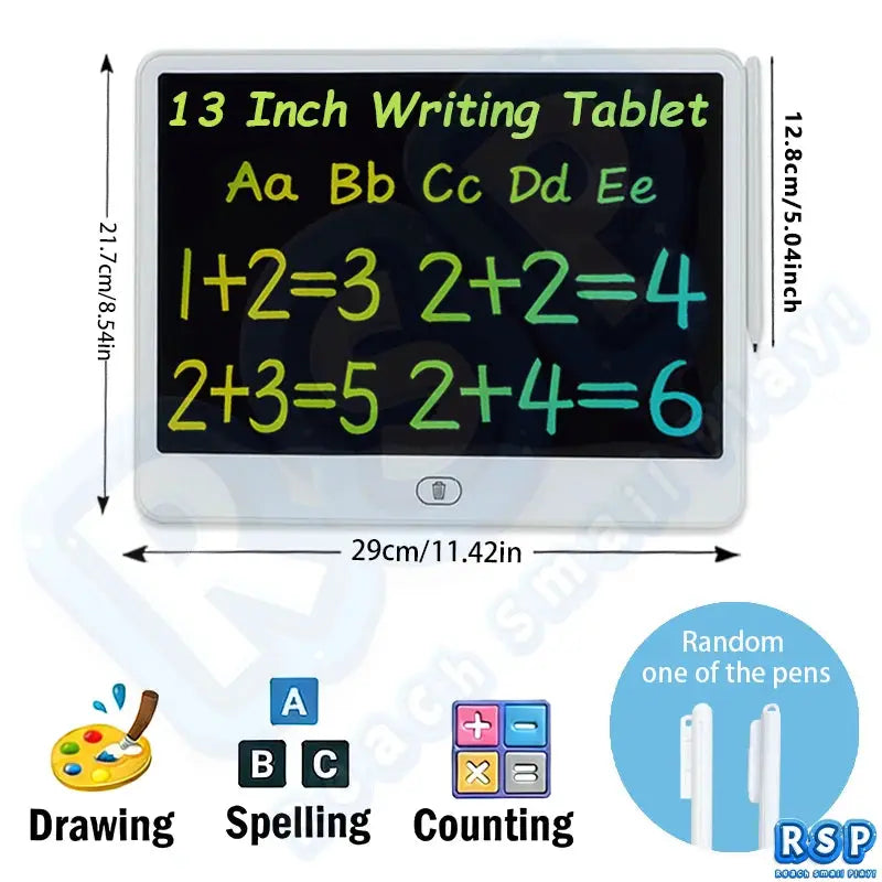 13-inch LCD drawing tablet writing board for kids 3–12 with white frame and stylus