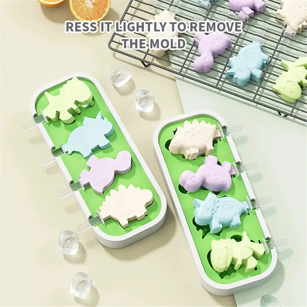 Dinosaur Silicone Ice Cream Mold With Lid And Sticks For DIY Popsicles Kitchen Mould