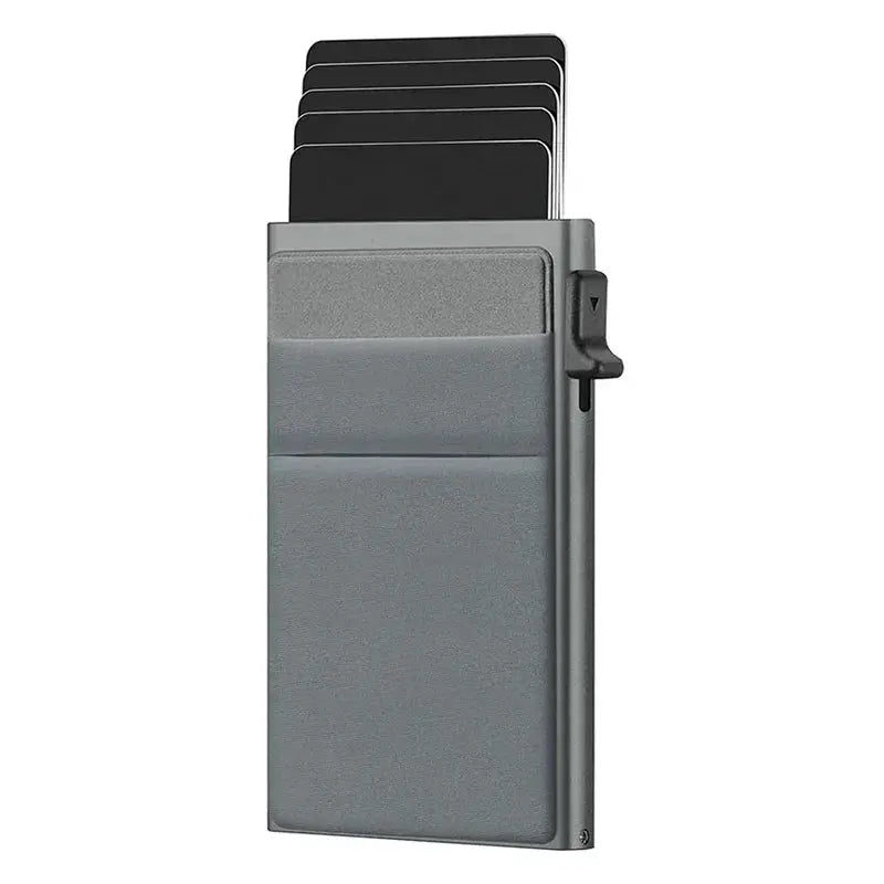Simples Market RFID credit card holder wallet, gray metal slim minimalist card case with 7 cards
