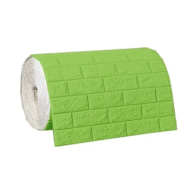 3D self-adhesive brick wallpaper roll, lime green, waterproof with brick texture