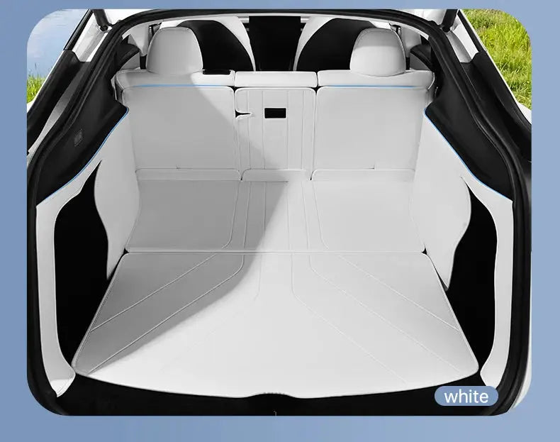 Tesla Model Y trunk mats, white leather, fully surrounded waterproof non-slip liner