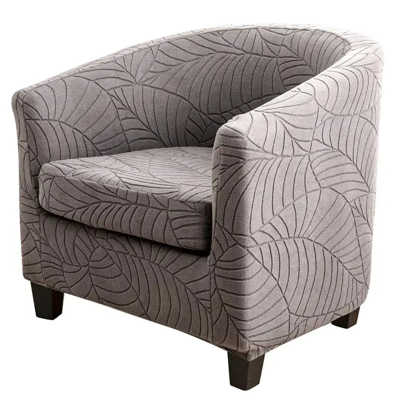 Leaves Jacquard tub chair slipcover by Simples Market in gray stretch anti-dirt fabric