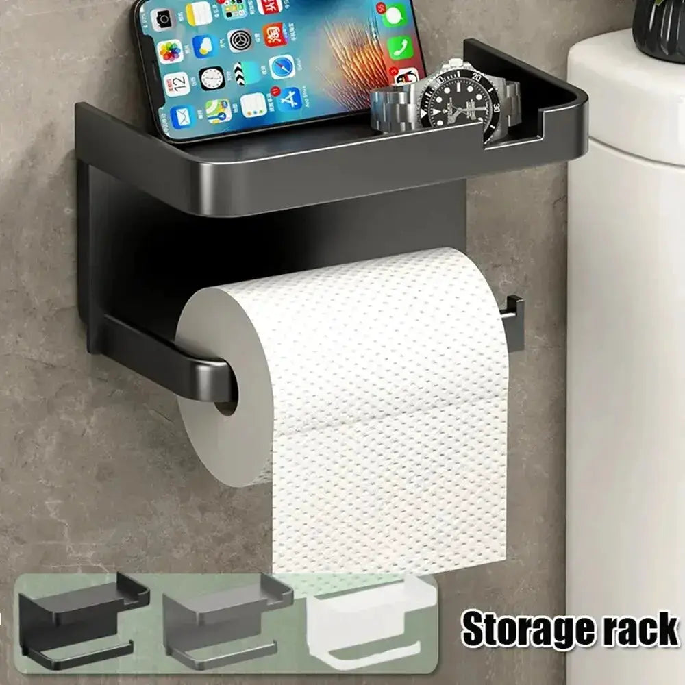 Plastic Wall Mounted Storage Rack Toilet Paper Holder Kitchen Towel And Phone Organizer For Bathroom