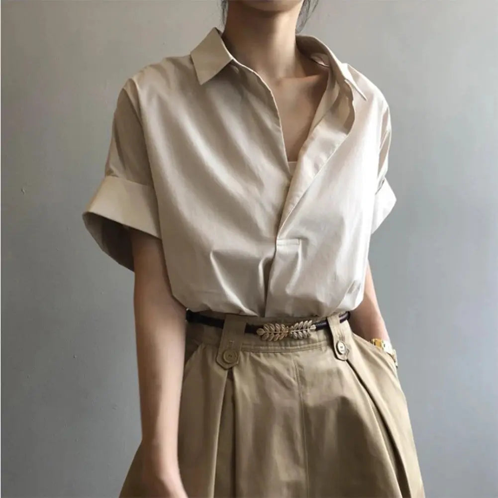 Womens Breathable Blouse Batwing Sleeves With Turn Down Collar