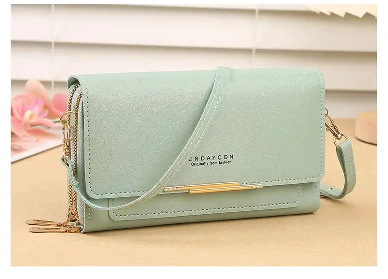 Simples Market mint green women's mid-size wallet bag; convertible shoulder clutch with coin pocket