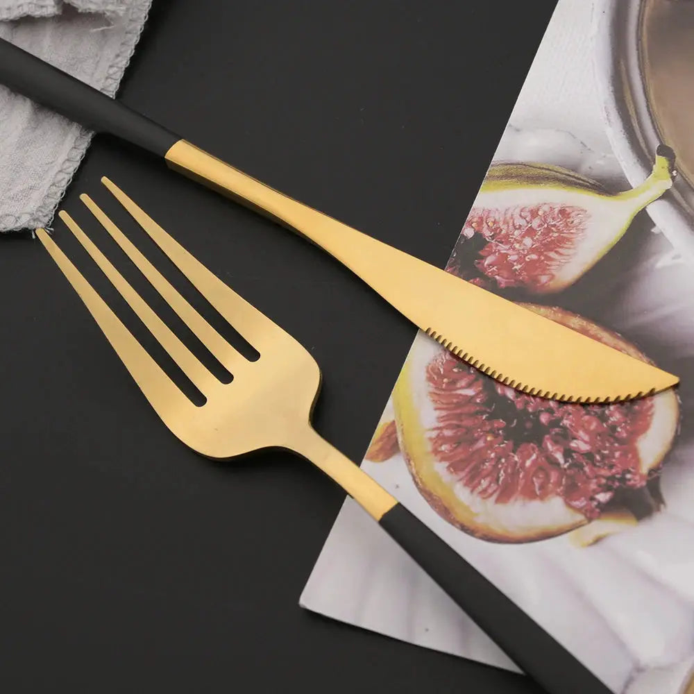 NovaLux Black Stainless Steel 16 Piece Cutlery Set With Mirror Finish For Modern Dining