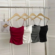 White Sleeveless Tank Top With Thin Straps Fitted Camisole Korean Style Women Underwear Layering Top