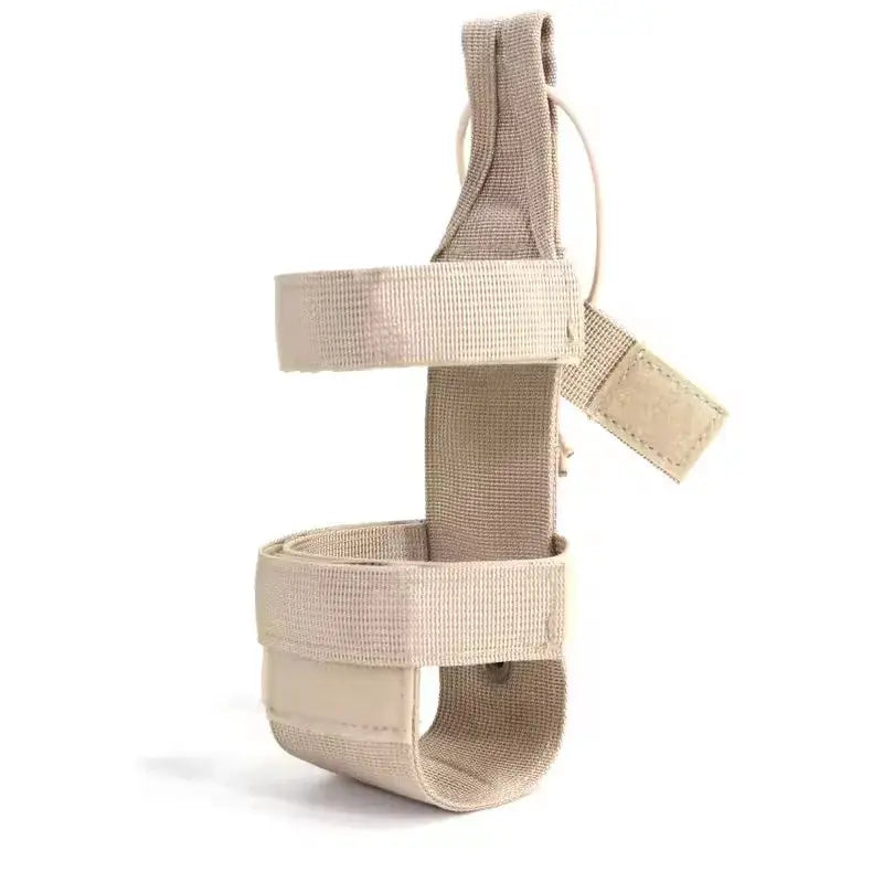 MOLLE water bottle pouch in tan nylon with adjustable straps and carry loop