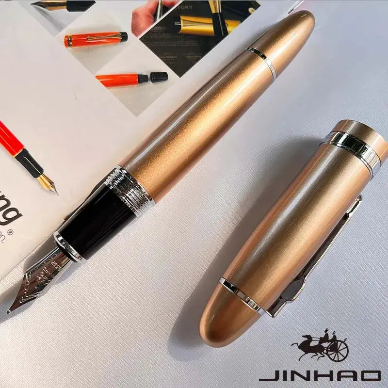 Jinhao 159 fountain pen with bronze-gold finish, silver trim, converter included