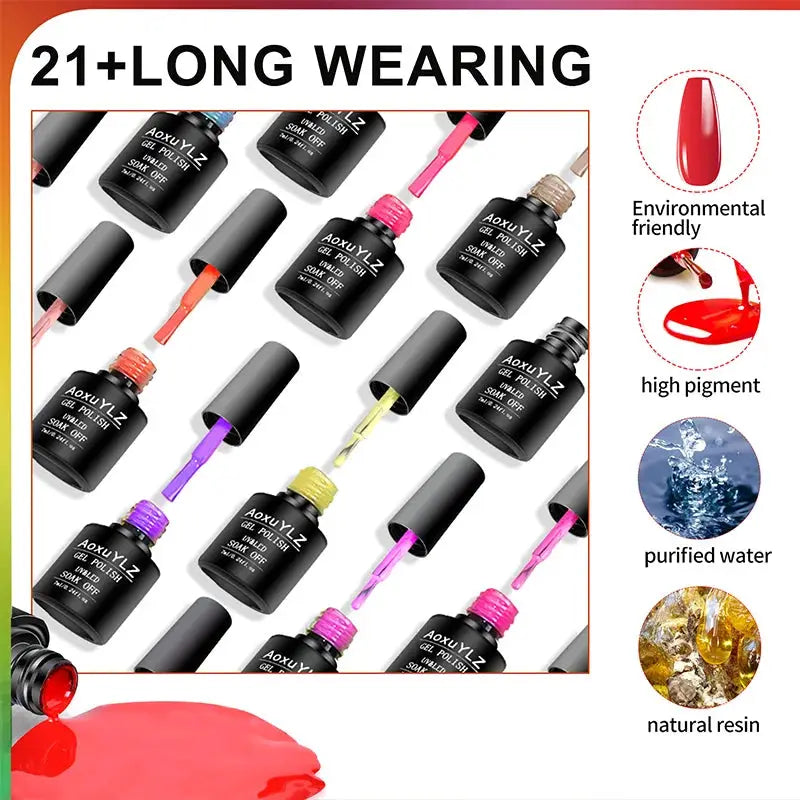 Gel nail polish set by Simples Market, 28-piece with glass bottles in assorted colors.