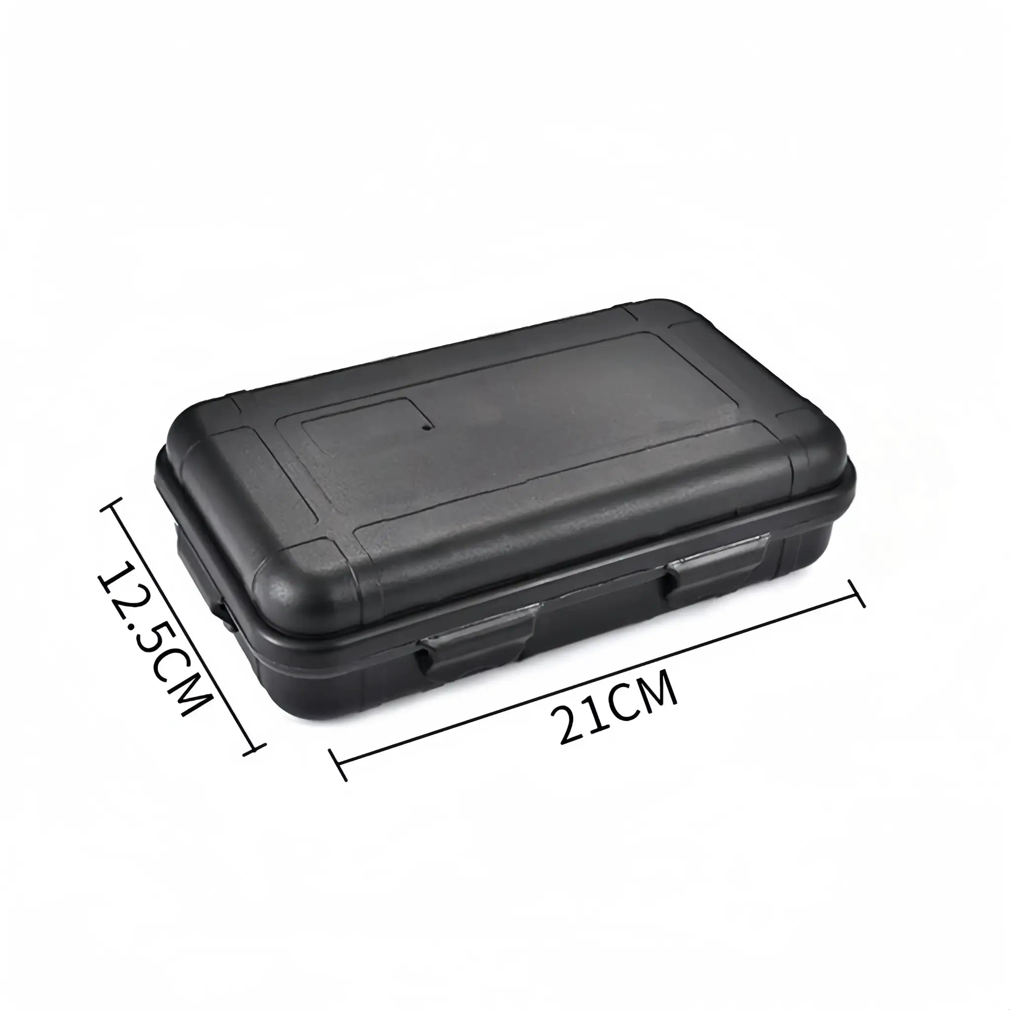 Outdoor plastic waterproof sealed survival box in black; camping storage container.