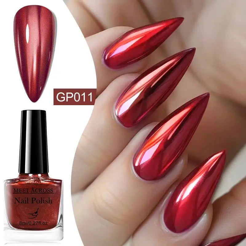 NovaGlow Metallic Nail Polish Mirror Effect 8ml Fast Drying Long Lasting No Lamp Cure Professional Salon Quality