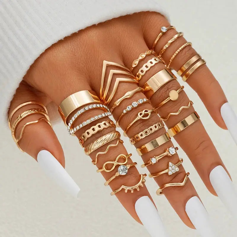 58 Piece Vintage Heart Snake Butterfly Rings Set For Women Gold Plated Geometric Hollow Finger Rings Jewelry Gifts New
