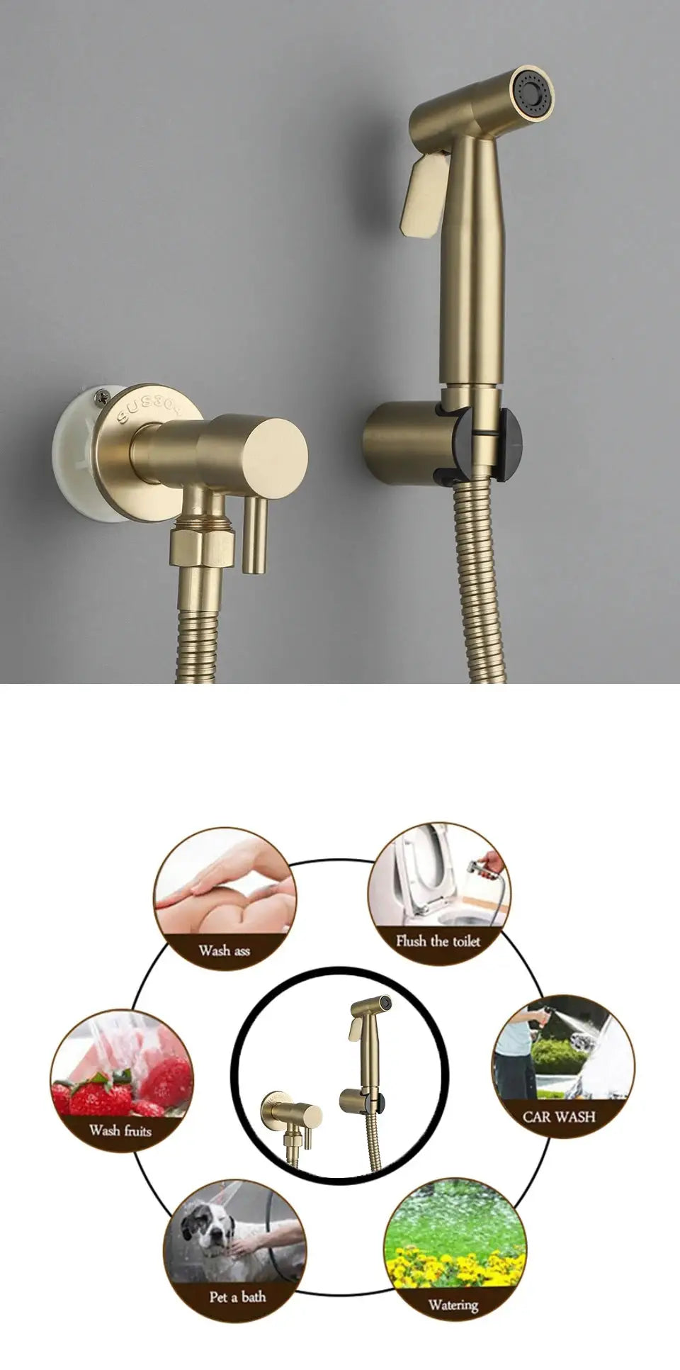 Simples Market ULA single cold water valve for bidet faucet with brass finish and flexible hose