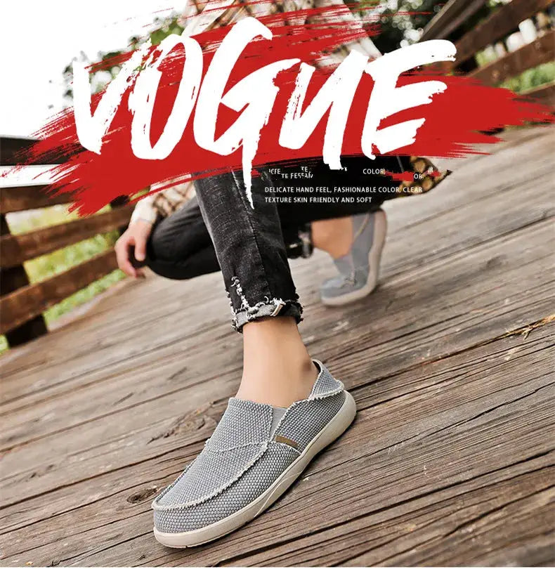 Men's grey canvas slip-on loafers by Simples Market, lightweight casual shoes