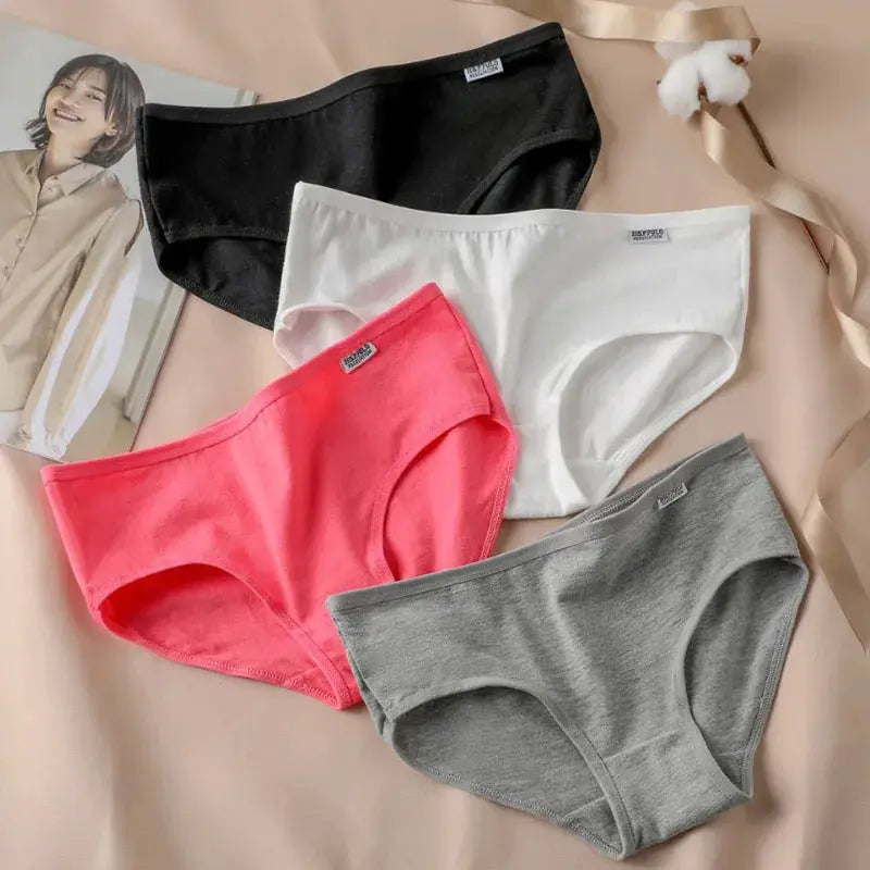 7-piece women's cotton underwear set with solid-color panties in black, white, pink, gray by Simples Market
