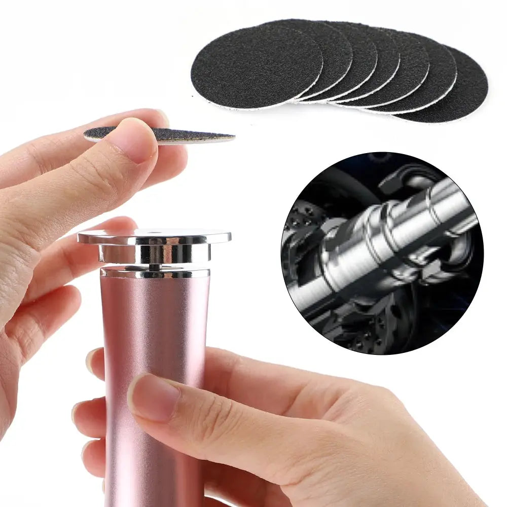 Simples Market electric foot callus remover with pink metallic handle and replaceable sanding discs.