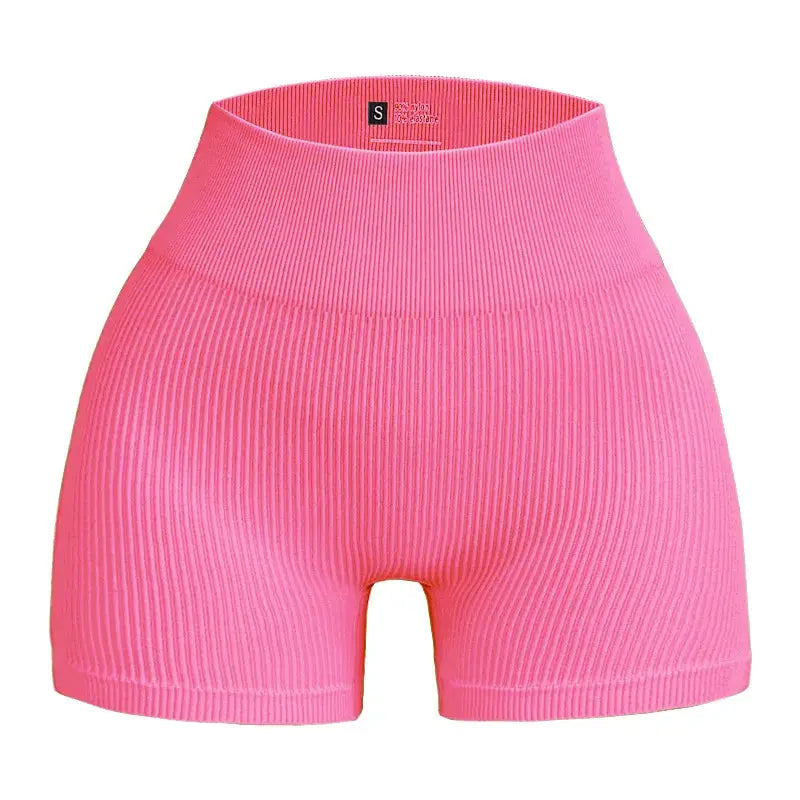 High Waisted Yoga Shorts For Women Lift And Shape Tight Fitting Solid Color Ribbed Texture Knit Activewear