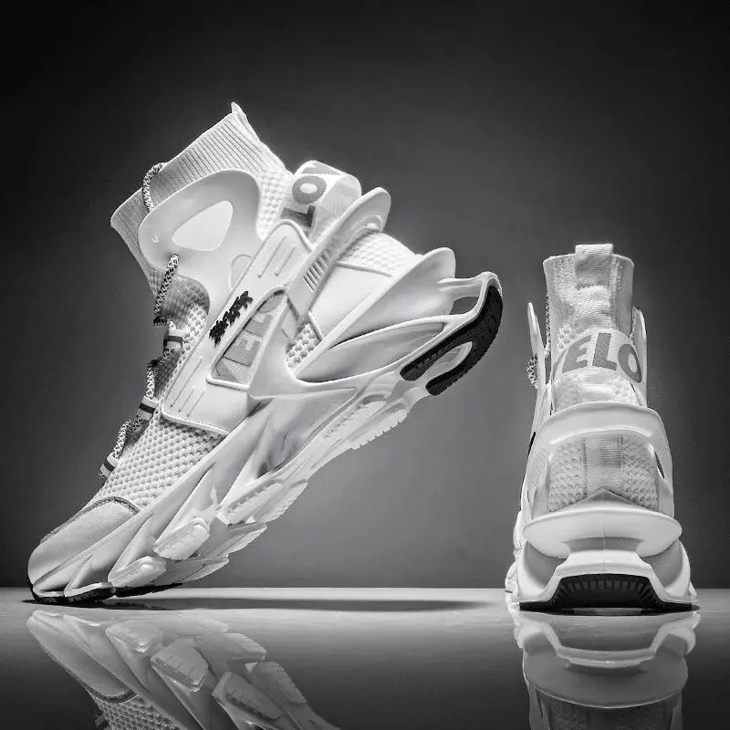 Men's VELO white athletic sneakers with knit mesh upper and chunky sole