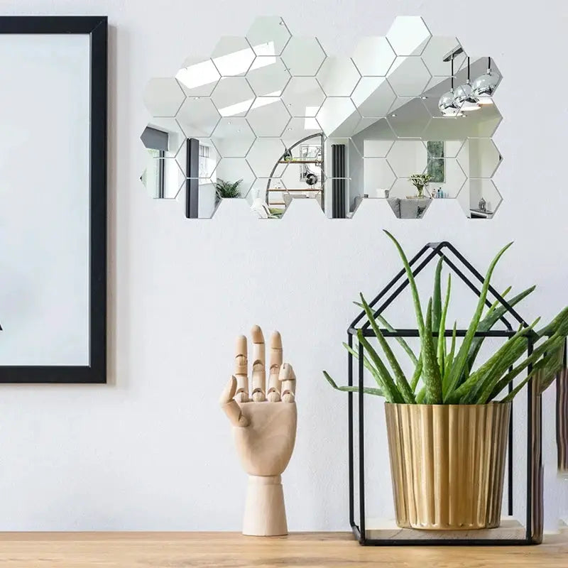 45 Pieces Hexagon Mirror Wall Sticker Set Acrylic DIY Decorative Tiles For Living Room And Bedroom