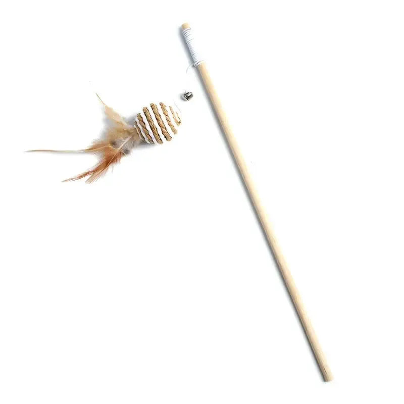 Teaser Feather Cat Wand Toy With Wood Rod Interactive Kitten Toy Colorful Feathers For Exercise And Bonding