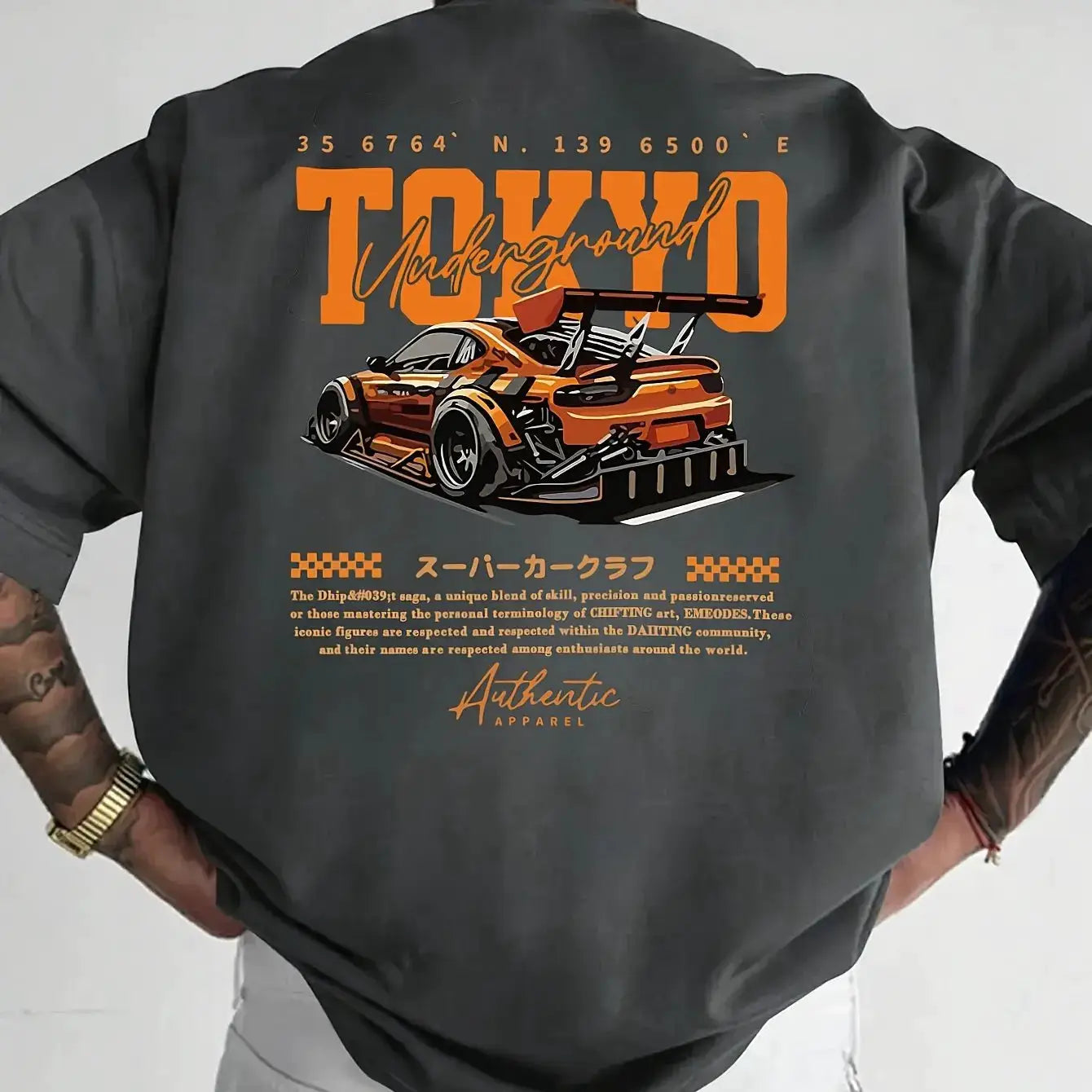 Mens Summer 100 Percent Cotton Casual Loose Fit T Shirt With Japanese Tokyo Pattern Print Round Neck Short Sleeve Top