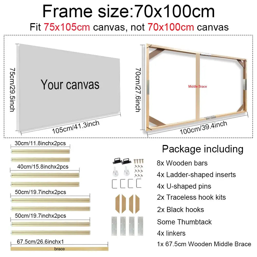 Natural wooden canvas frame set by Simples Market with multiple sizes and mounting hardware.