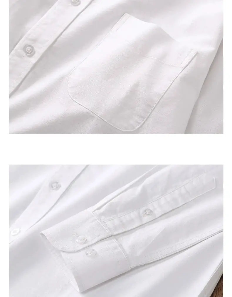 Long-sleeve white shirt, 100% cotton, single chest pocket, button cuffs